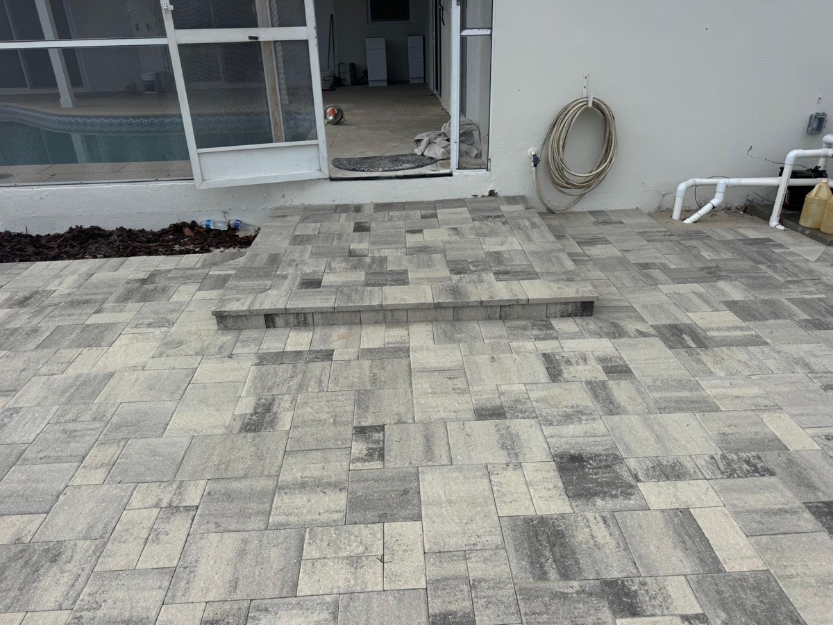 Gray-blend paver patio by the lanai